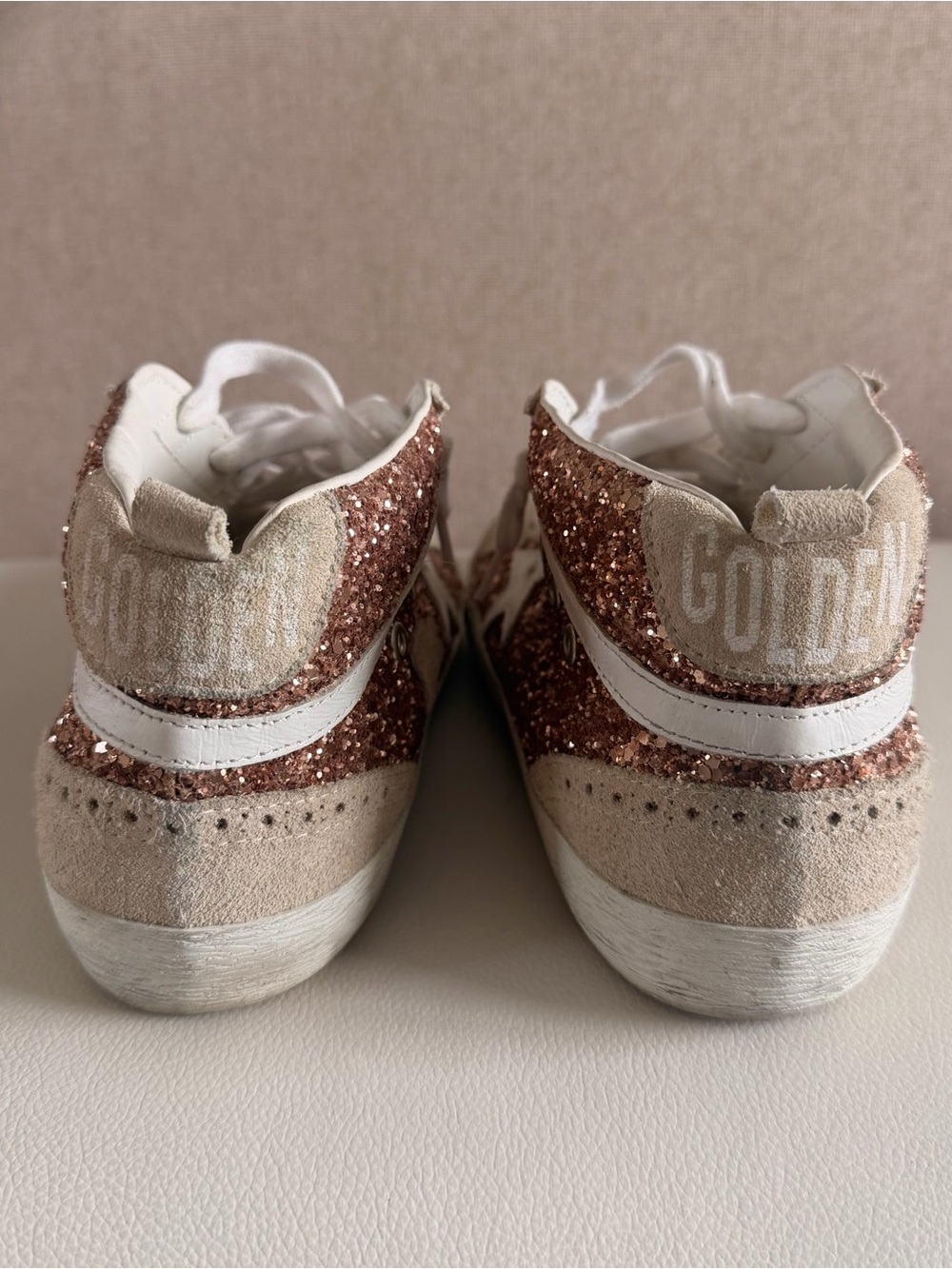 Authentic Golden Goose Rose Gold Glitter Mid-Top Sneakers - Picture 4 of 12